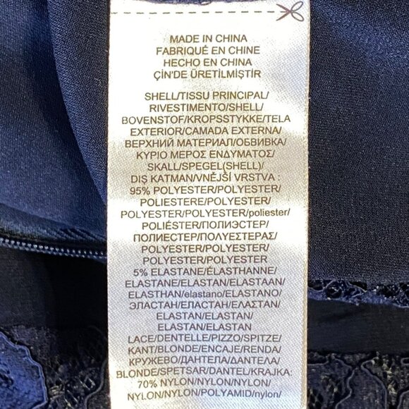 Lauren Ralph Lauren Navy Blue Ruched Lace Inset Sleeveless Fit & Flare Dress 16 - Picture 10 of 12